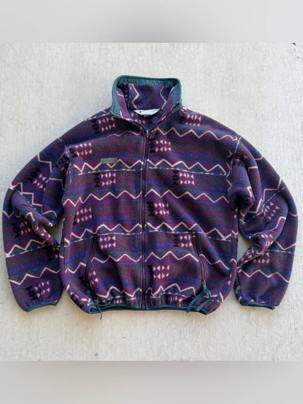 Vintage Columbia Aztec Fleece Jacket Women Size Medium Made In USA AOP 90s